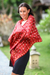 Silk batik shawl, 'Java Crimson Court' - Red Silk Batik Shawl Wrap thumbail