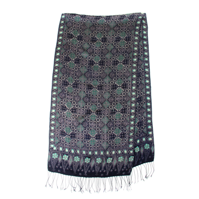 Silk batik shawl, 'Java Starlight' - Fair Trade Batik Silk Patterned Blue Shawl