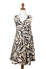 Cotton batik dress, 'Balinese Shadow' - Batik Cotton Knee Length Dress in Pale Yellow