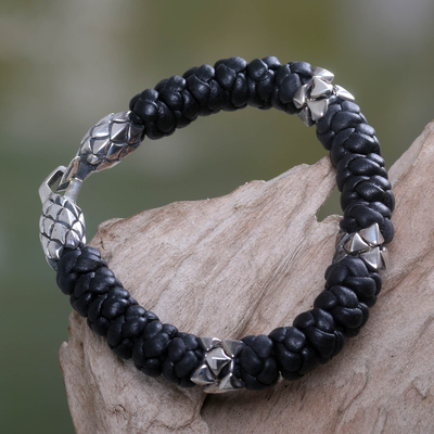 Men's leather braided bracelet, 'Eagle Warrior' - Men's Braided Leather Bracelet