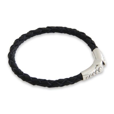 Leather braided bracelet, 'Pulse' - Sterling Silver and Braided Leather Bracelet