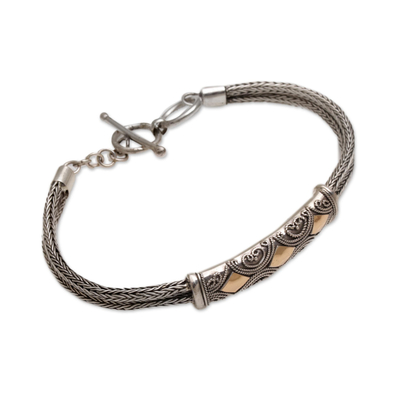 Pulsera pulsera de plata de primera ley - Brazalete de cadena con detalles en oro y plata esterlina