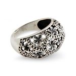 Sterling silver flower ring, 'Frangipani Mystique' - Handmade Floral Sterling Silver Dome Ring