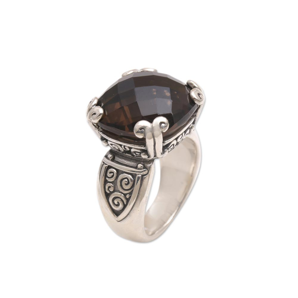 Sterling Silver and Smoky Quartz Ring from Bali - Glistening Borobudur ...