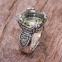 Prasiolite cocktail ring, 'Glistening Borobudur' - Sterling Silver and Prasiolite Cocktail Ring