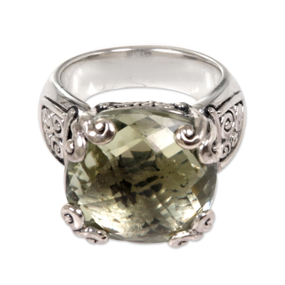 Prasiolite cocktail ring, 'Glistening Borobudur' - Sterling Silver and Prasiolite Cocktail Ring