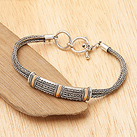 Pulsera trenzada con detalles dorados - Pulsera de Plata de Ley y Baño de Oro 18k