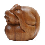 Wood sculpture, 'Yogi Cat' - Indonesian Wood Yoga Sculpture