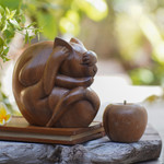 Wood sculpture, 'Yogi Cat' - Indonesian Wood Yoga Sculpture