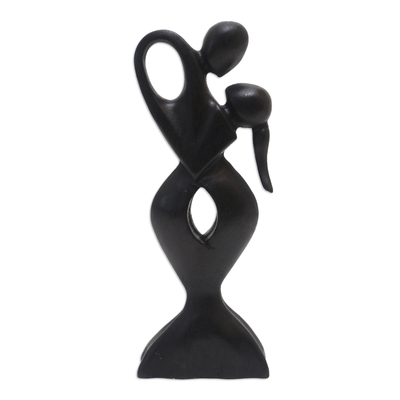 Wood sculpture, 'Soul Embrace' - Artisan Crafted Romantic Dancing Couple Sculpture