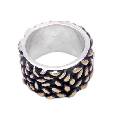 Gold plated band ring, 'Rice Stars' - Gold plated band ring