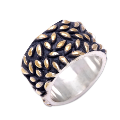 Gold plated band ring, 'Rice Stars' - Gold plated band ring