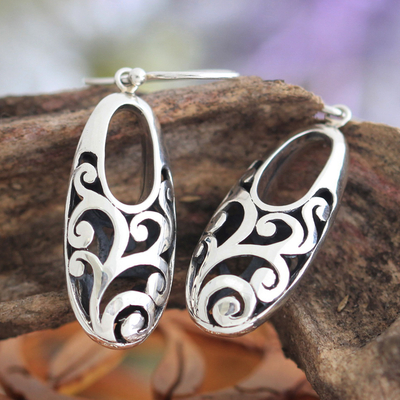 Sterling silver dangle earrings, 'Karangasem Castle' - Sterling silver dangle earrings