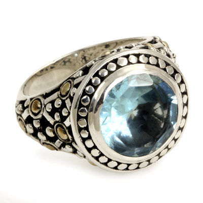 Gold accent topaz cocktail ring, 'Blue Bali' - Sterling Silver and Blue Topaz Ring