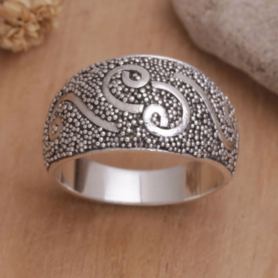 Sterling silver dome ring, 'Kuta Surf' - Unique Sterling Silver Dome Ring