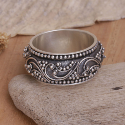 Sterling silver band ring, Rain Forest Ferns