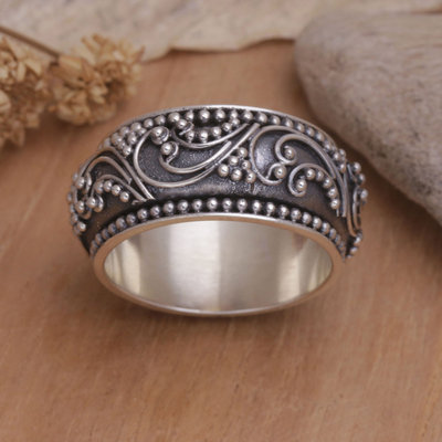 Sterling silver band ring, 'Rain Forest Ferns' - Hand Crafted Sterling Silver Band Ring