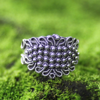 Sterling silver cocktail ring, 'Beaded Crown'