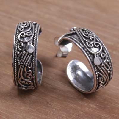 Silver half hoop earrings, 'Eden' - Silver half hoop earrings