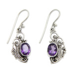 Amethyst dangle earrings, 'Balinese Breezes' - Women's Sterling Silver Dangle Amethyst Earrings
