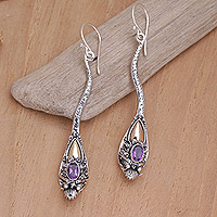 Gold accent amethyst earrings, 'Dragon Queen'