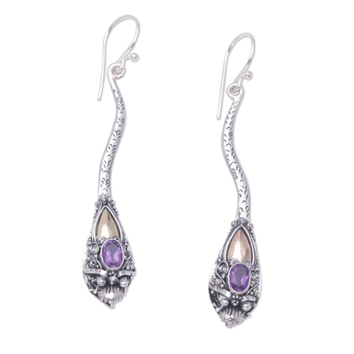 Gold accent amethyst earrings, 'Dragon Queen' - Gold accent amethyst earrings