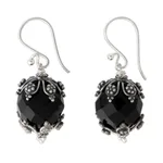 Onyx dangle earrings, 'Bali Moon' - Onyx dangle earrings