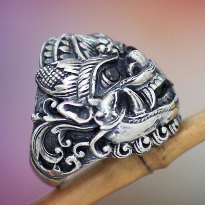 Men's onyx ring, 'Benevolent Boma' - Men's Handmade Sterling Silver and Onyx Ring