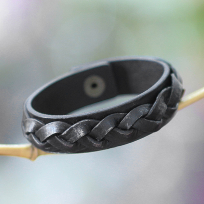 Mens distressed leather bracelet, Java Journeys