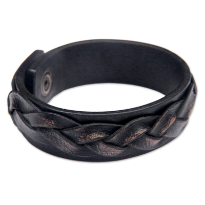 Men's distressed leather bracelet, 'Java Journeys' - Men's Unique Leather Wristband Bracelet