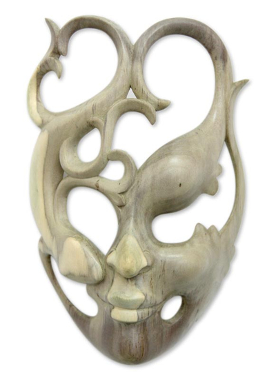 Wood mask, 'Gecko Girl' - Wood mask