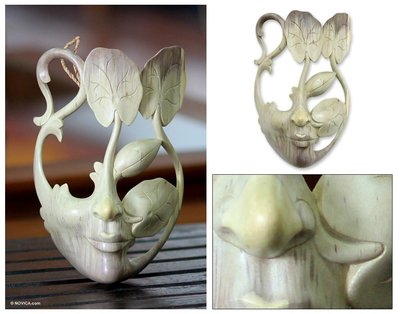 Wood mask, 'Lotus Lady' - Wood mask