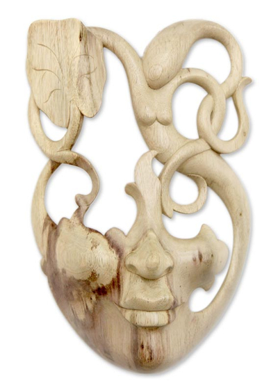 Wood mask, 'Lotus Goddess' - Wood Wall Mask