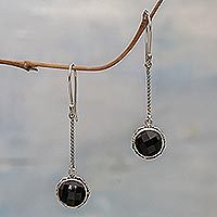 Onyx dangle earrings, 'Faces of Night' - Onyx and Sterling Silver Dangle Earrings
