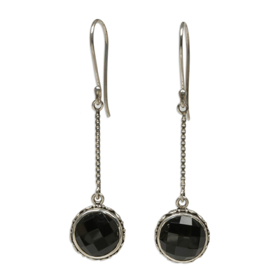 Onyx dangle earrings, 'Faces of Night' - Onyx and Sterling Silver Dangle Earrings