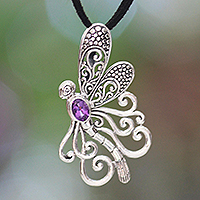 Amethyst pendant necklace, 'Island Butterfly'
