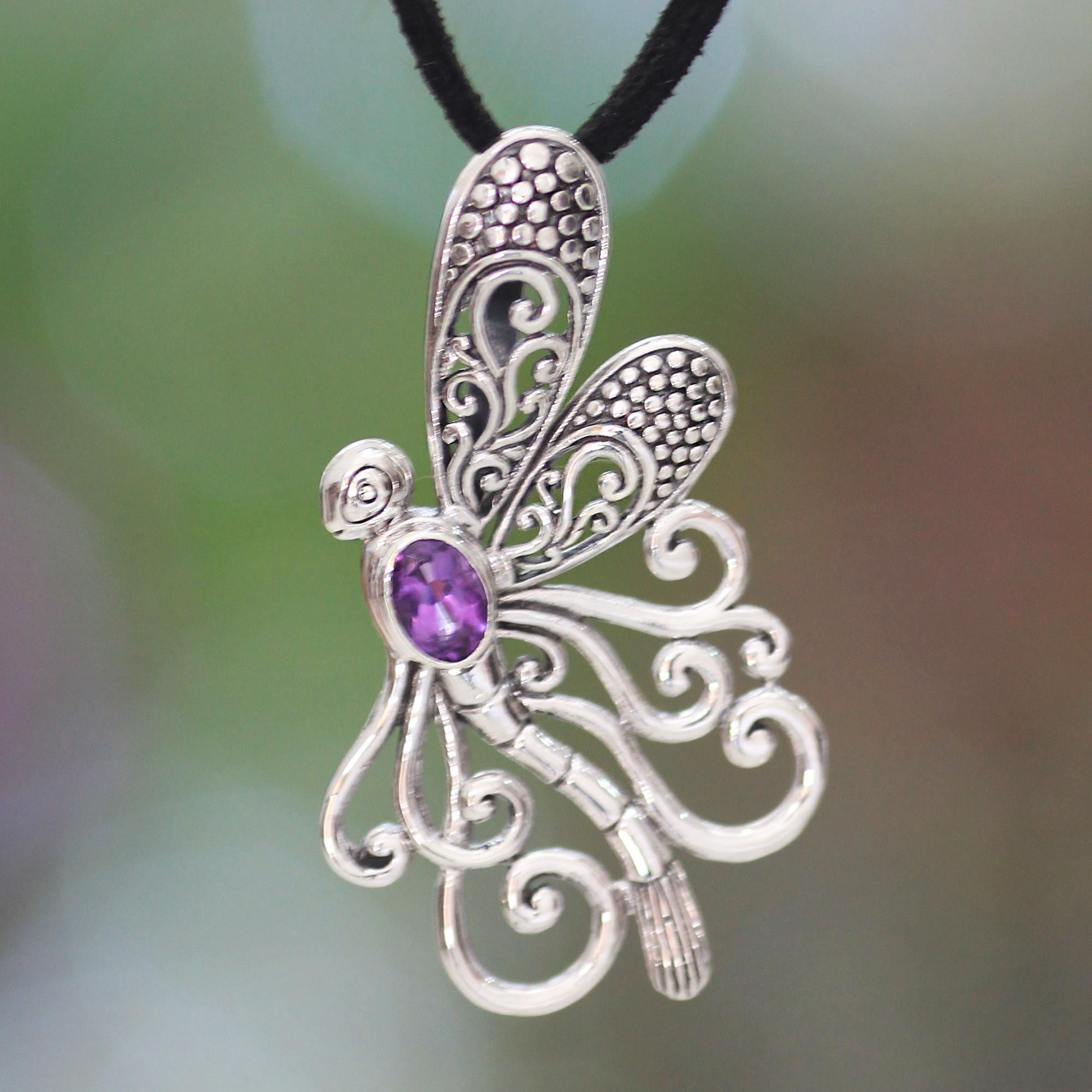 Unicef Market Handmade Indonesian Silver And Amethyst Necklace Island Butterfly