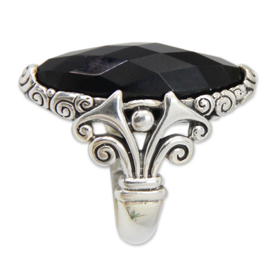 Onyx cocktail ring, 'Eye of the Soul' - Unique Sterling Silver and Onyx Cocktail Ring