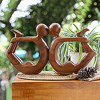 Wood sculpture, 'Yoga Circle of Love'