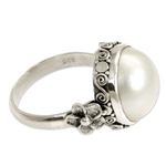 Pearl flower ring, 'Bridal Moon' - Pearl and Sterling Silver Floral Ring