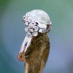 Pearl flower ring, 'Bridal Moon' - Pearl and Sterling Silver Floral Ring