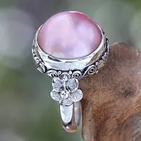 Pearl flower ring, 'Love Moon' - Floral Sterling Silver and Pearl Cocktail Ring