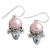 Pearl and blue topaz flower earrings, 'Love Moon' - Hand Made Pearl and Blue Topaz Dangle Earrings thumbail