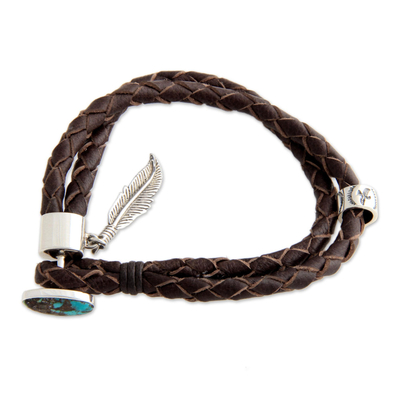 Turquoise and leather braided bracelet, 'Native Freedom' - Hand Crafted Leather and Turquoise Bracelet