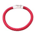 Men's sterling silver and leather bracelet, 'Brick Road' - Men's Braided Leather Bracelet