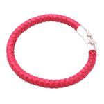 Men's sterling silver and leather bracelet, 'Brick Road' - Men's Braided Leather Bracelet