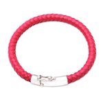 Men's sterling silver and leather bracelet, 'Brick Road' - Men's Braided Leather Bracelet