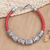 Leather braided bracelet, 'Lucky Dragonfly in Red' - Indonesian Sterling Silver and Leather Bracelet thumbail