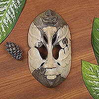 Wood mask, 'Life's Ups and Downs' - Unique Wood Mask from Indonesia