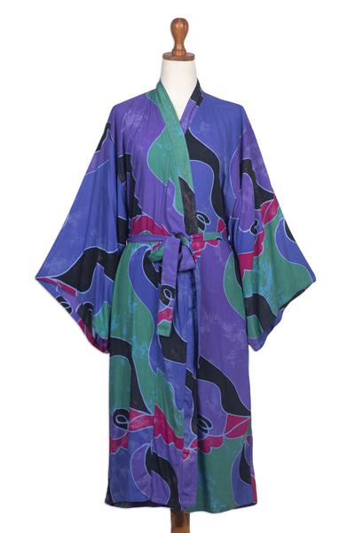 Damen-Batik-Bademantel, (kurz) - Batikmantel für Damen
